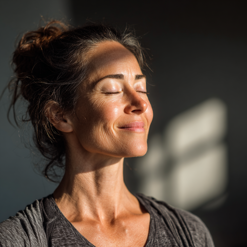 Senior Hungarian couple in their 60s practicing gentle yoga stretches together in a home setting, showing strength and flexibility in their movements